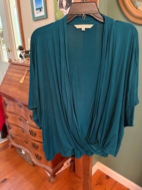 Trina Turk Teal Draped Twist-Front Blouse